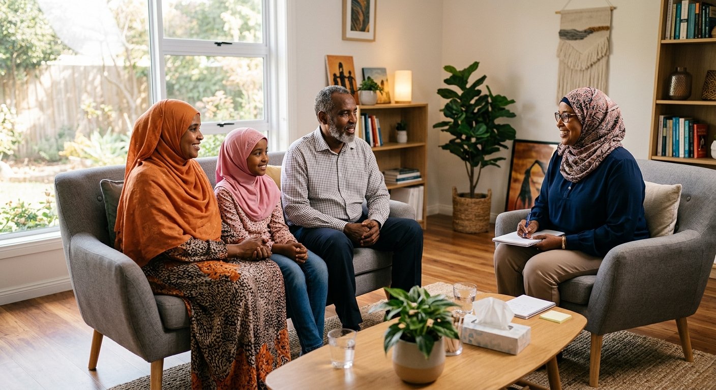 Somali family consulting with a counselor
